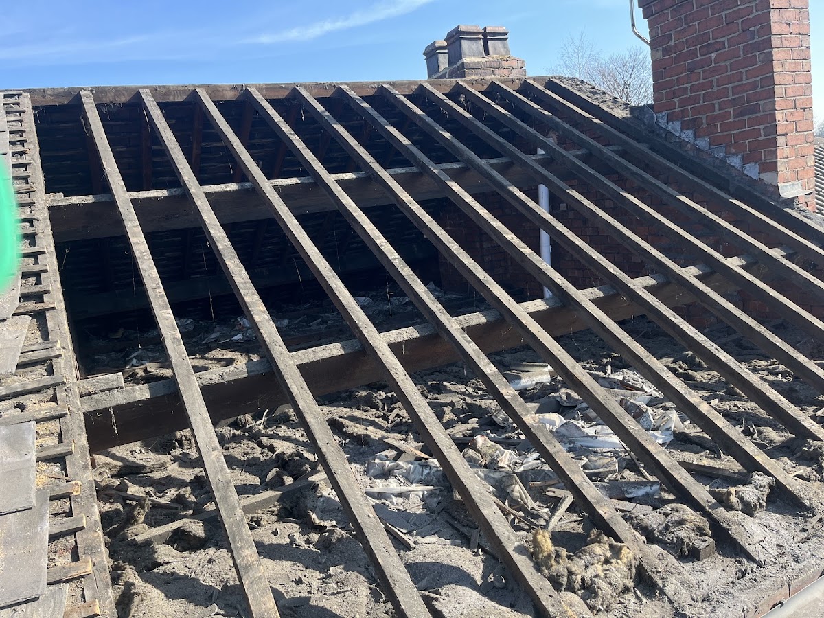 Roof stripped back to the rafters ready to re-felt